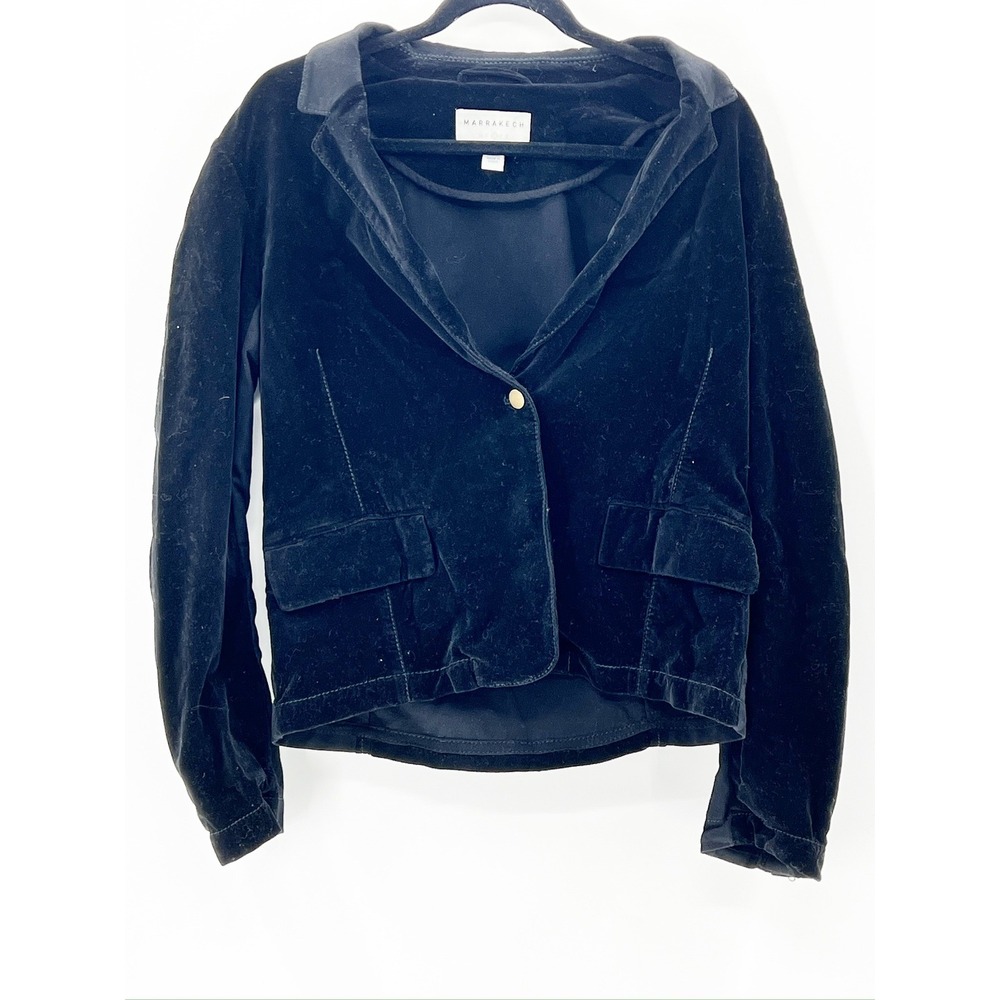 Marrakech Velvet Blazer Womens Small Navy Blue Good Stretch Button Detail